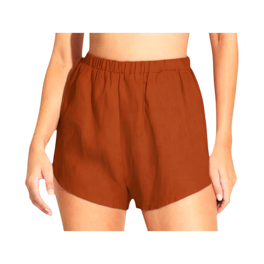 VITAMIN A Eco-Linen Shorts TALLOWS PULL-ON w/POCKETS Rust Orangey Brown Color S